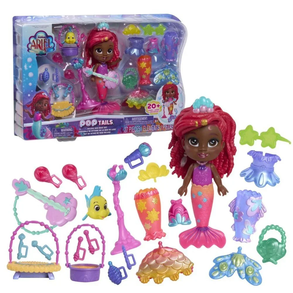 Disney Junior Ariel Pop Tails Deluxe Sea-Beat 7-inch Figure and Accessories Set